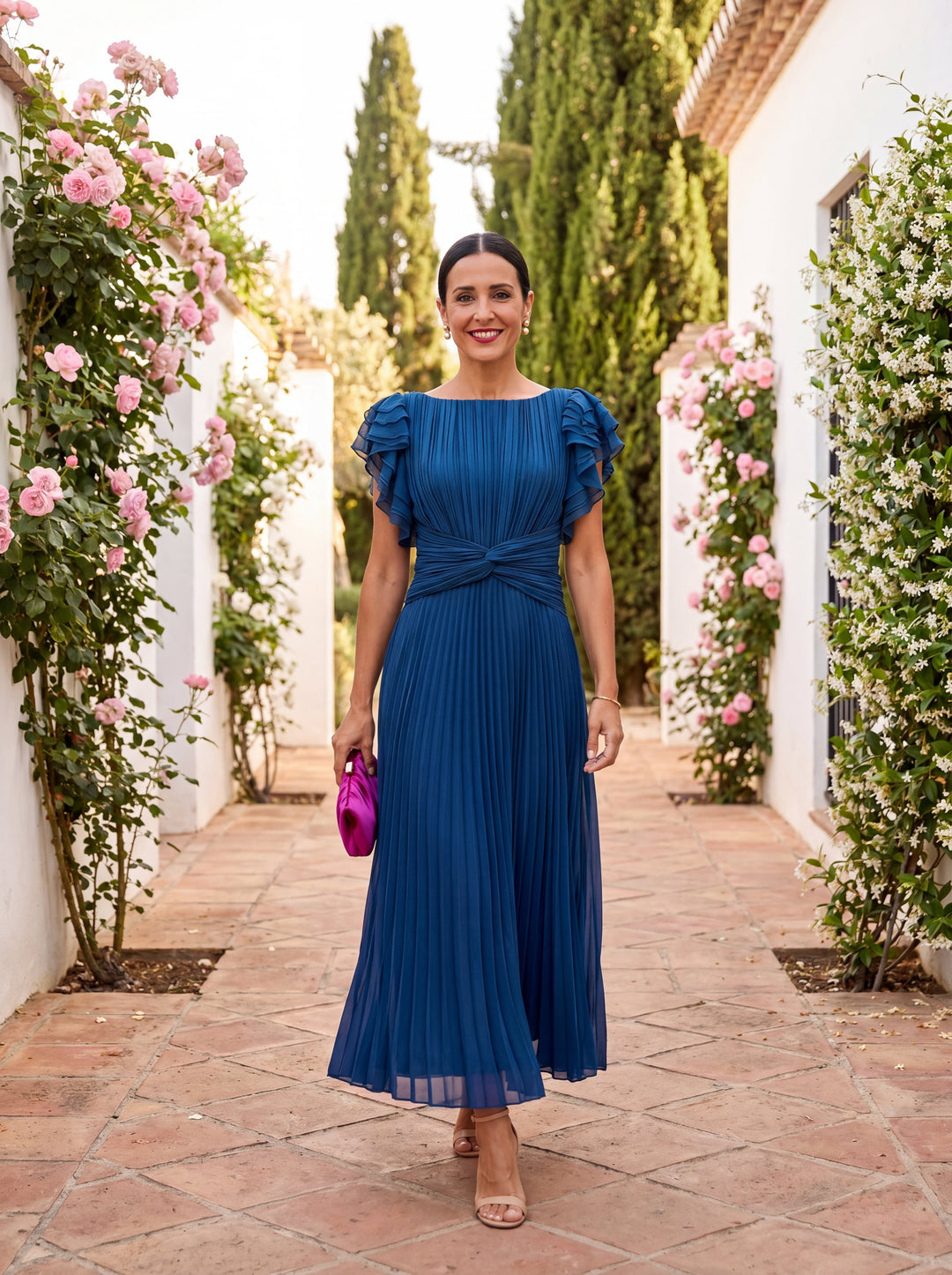 Amelia | Maxi Dress Plissettato with Belt Annodata