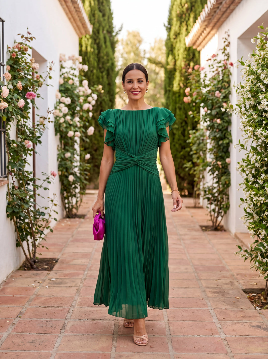 Amelia | Maxi Dress Plissettato with Belt Annodata