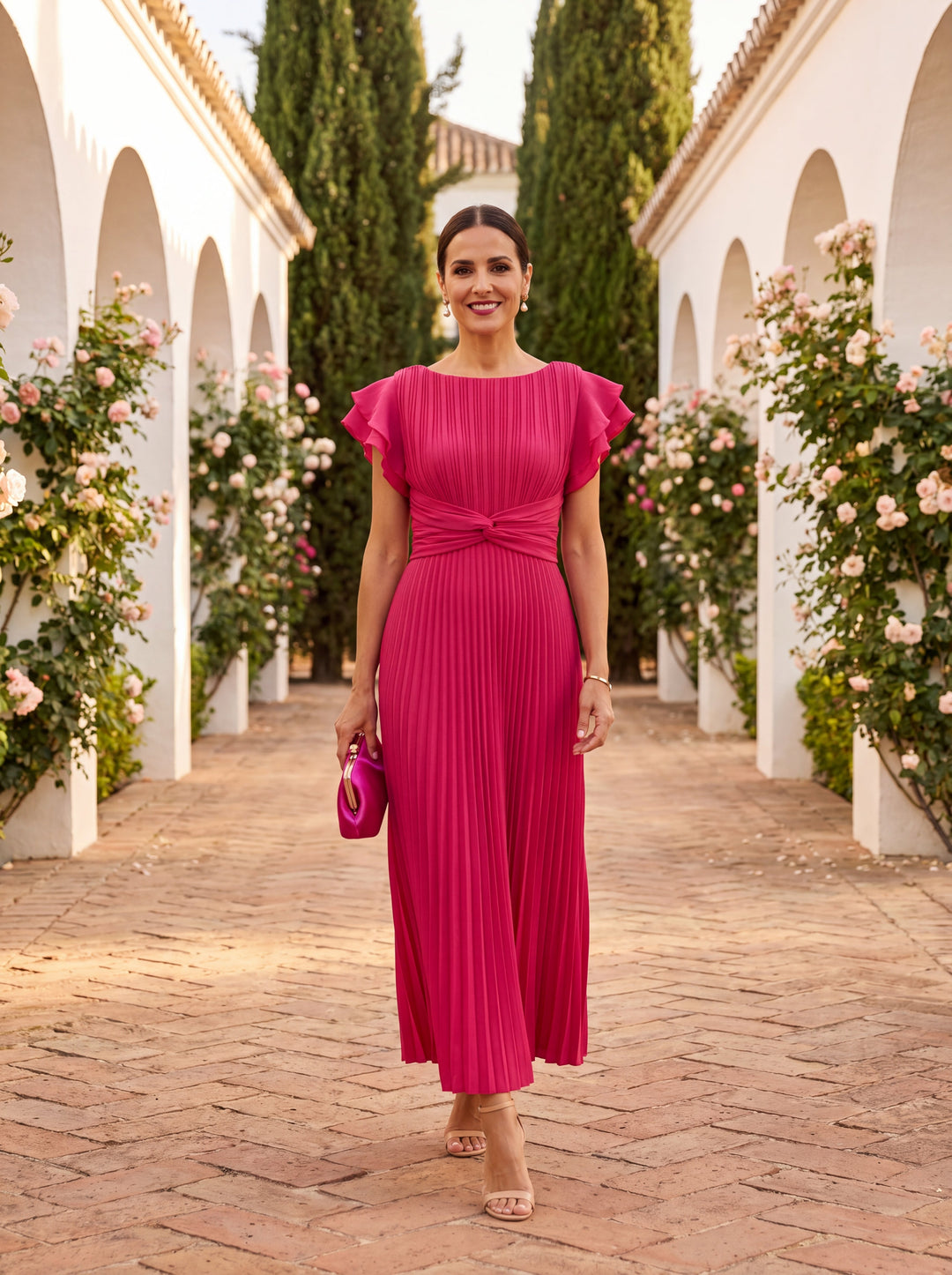 Amelia | Maxi Dress Plissettato with Belt Annodata