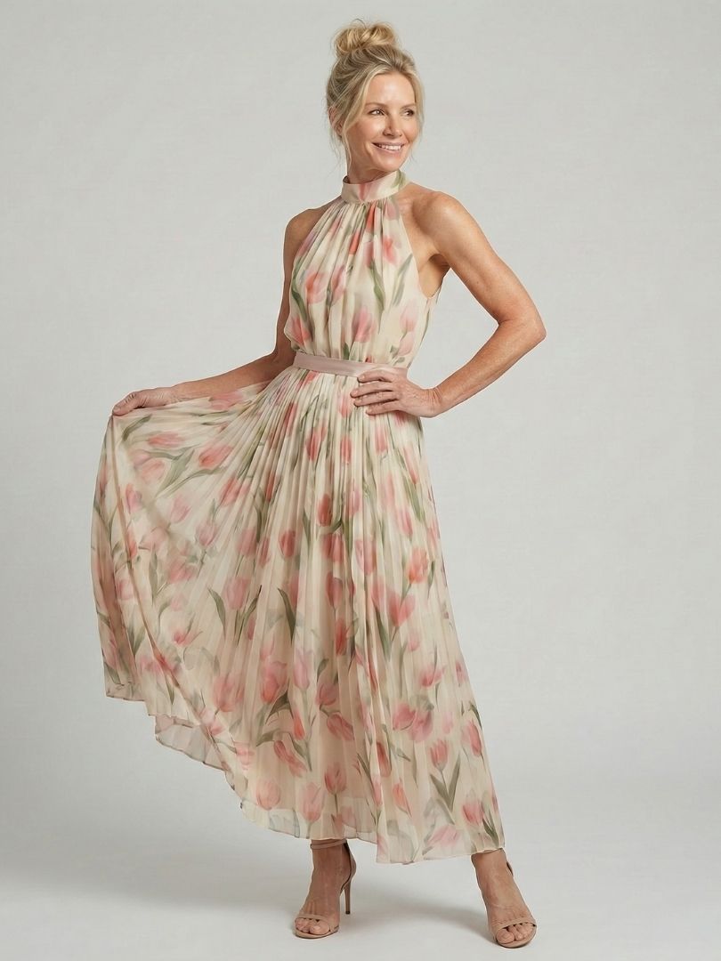 Halter Neck Floral Midi Dress