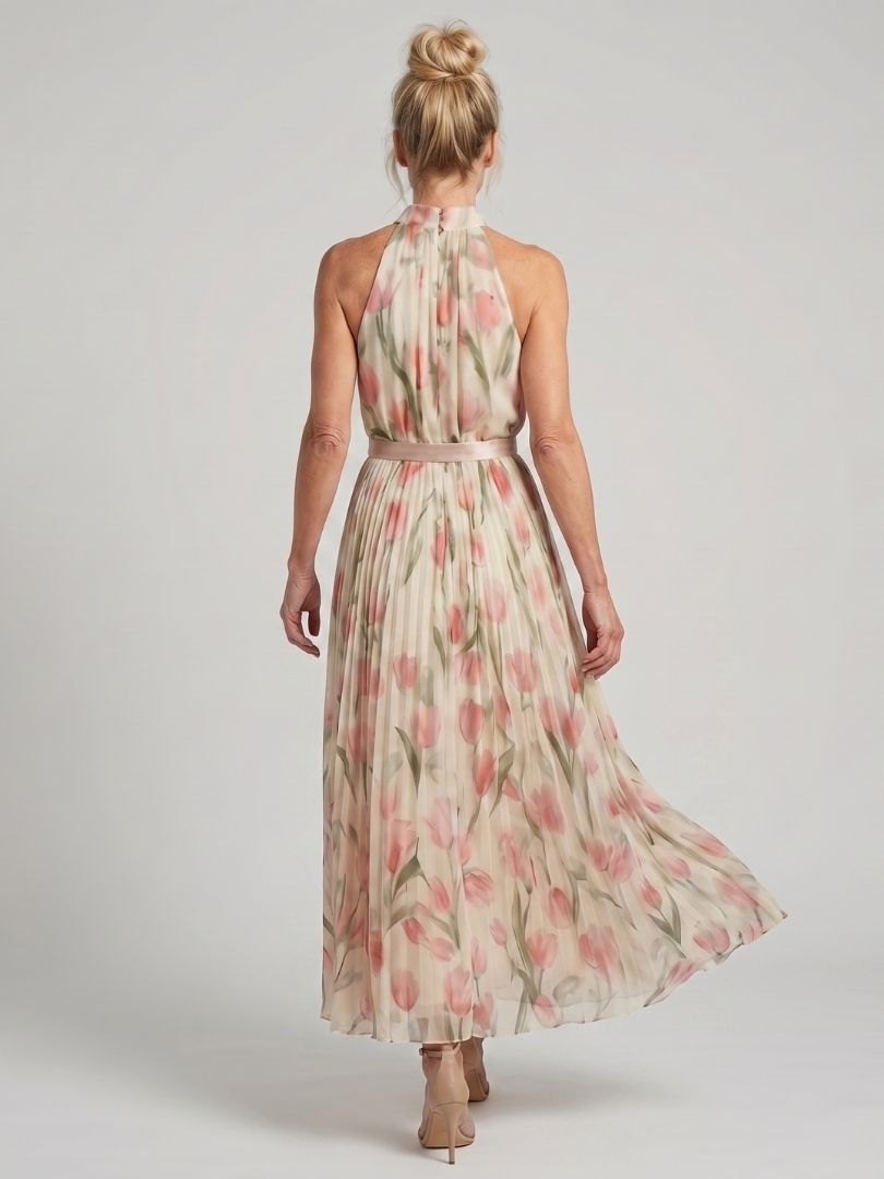 Aurelle | Graceful Floral Halter Midi Dress