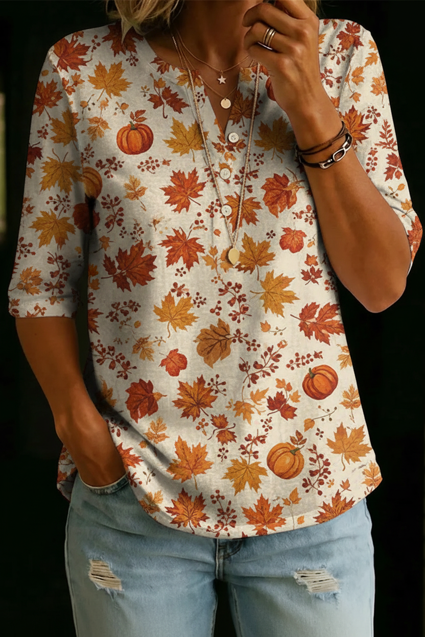 Autumn | Top Henley with Leaves d'Acero & Zucca