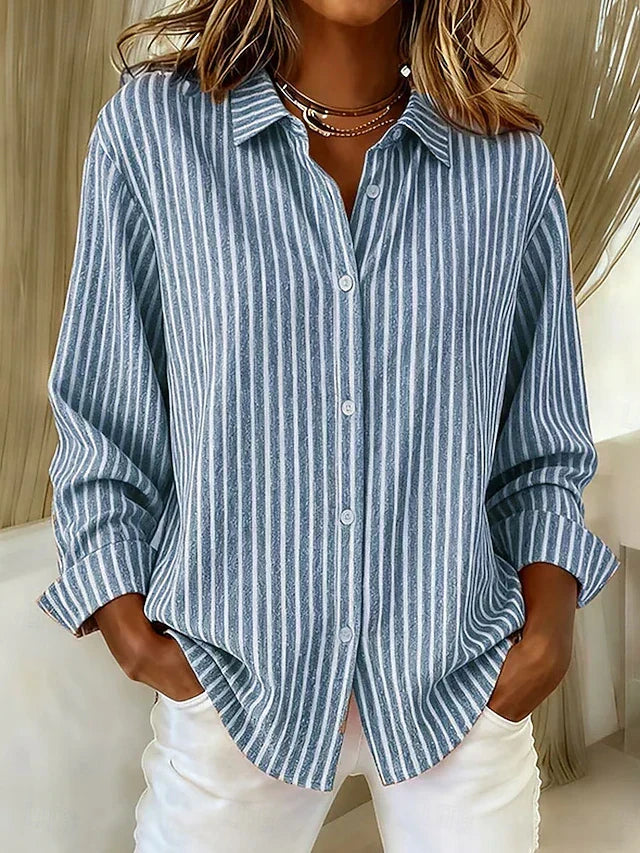 Jacqueline | Striped Button-Down Shirt - Blue