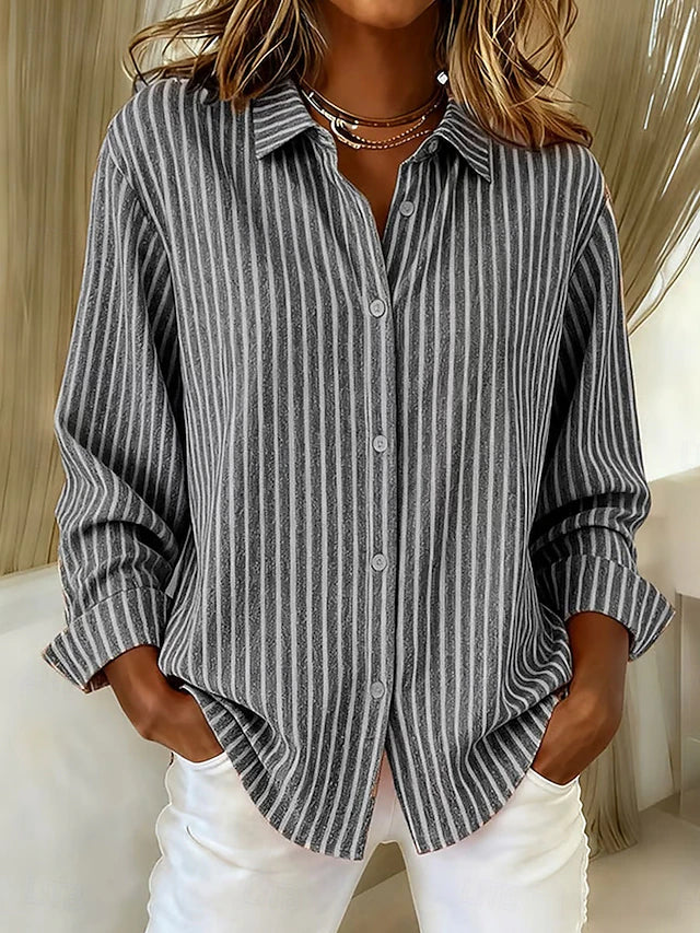 Jacqueline | Striped Button-Down Shirt - Grey