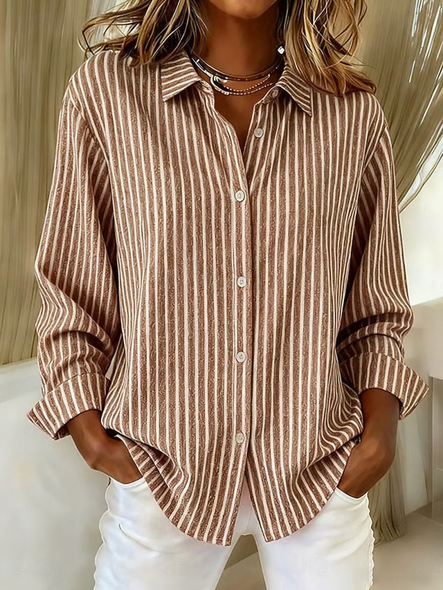 Jacqueline | Striped Button-Down Shirt - Khaki