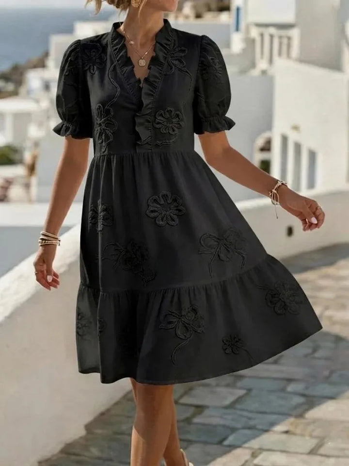 Embroidered Sleeve Balloon Dress