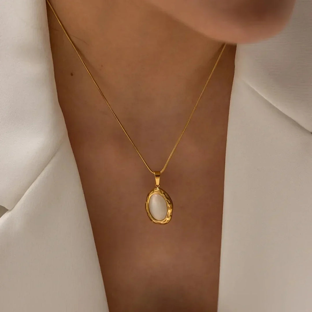 Necklace Gold Plated with Opal Cat's Eye Oval