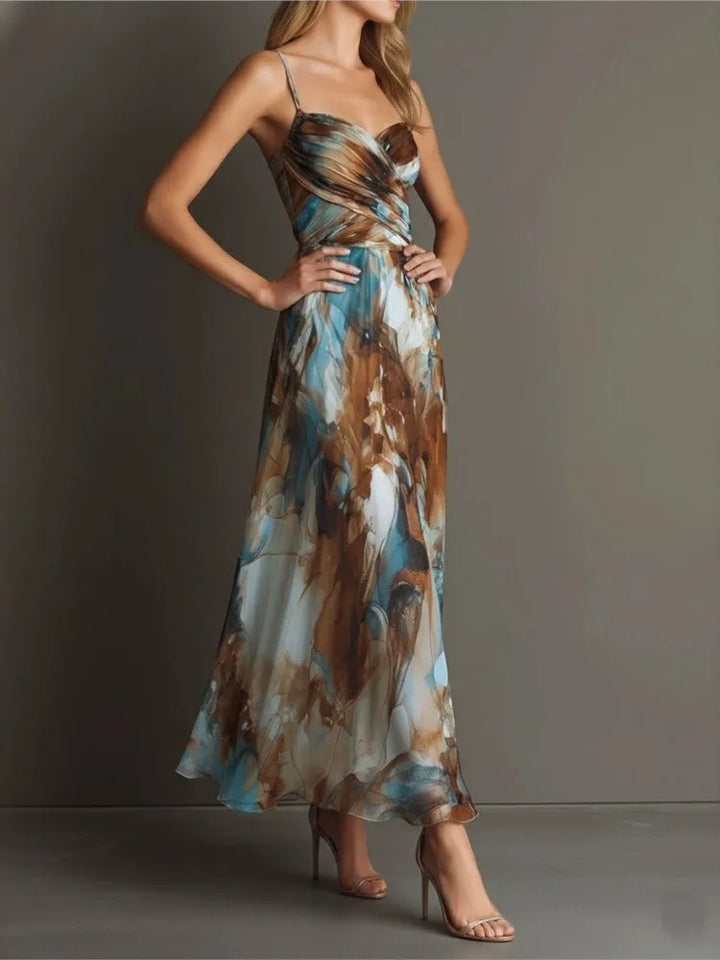 Maren | Sweetheart Thin-Strap Stampa Midi Dress