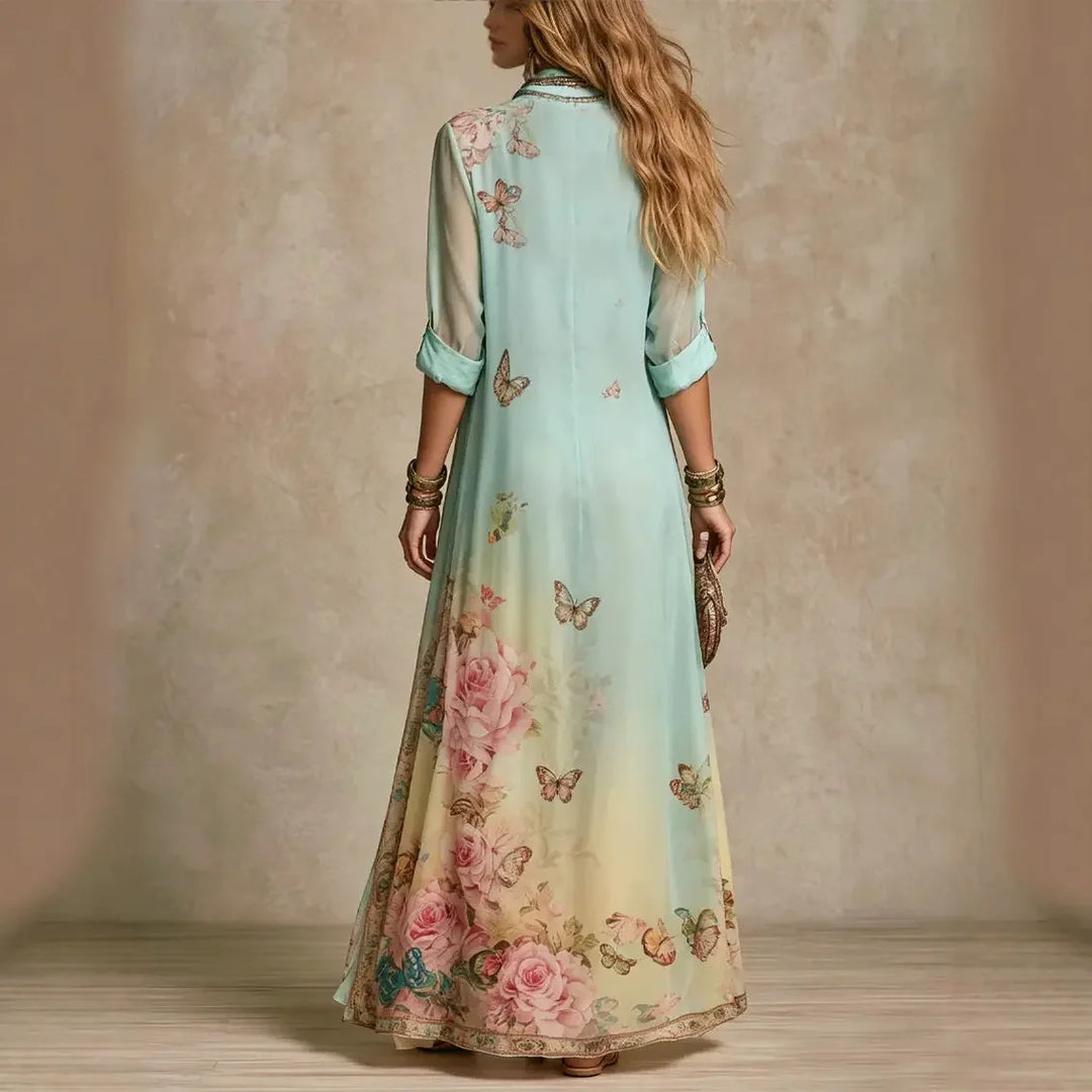Ottilie | Boho Floral Stampa Shirt Maxi Dress