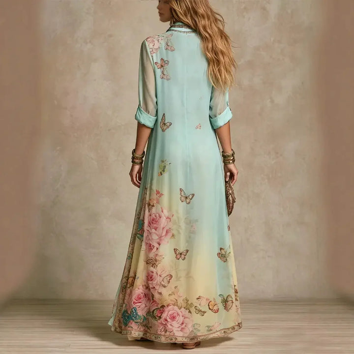 Ottilie | Boho Floral Stampa Shirt Maxi Dress