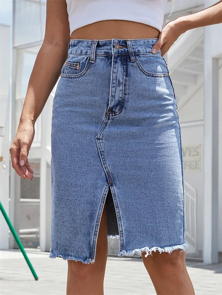 Gisele | Casual Slit Midi Denim Skirt