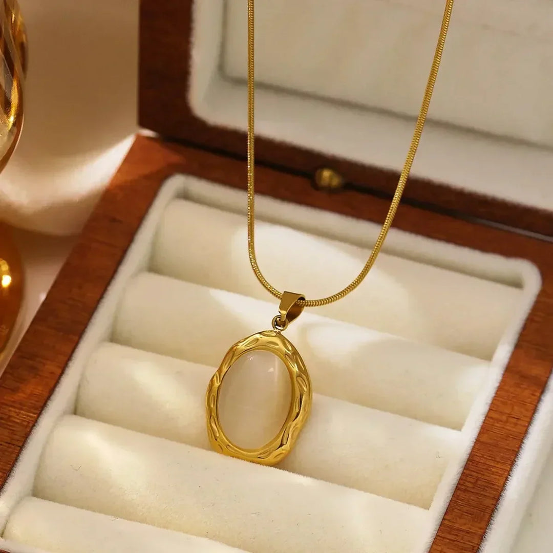 Necklace Gold Plated with Opal Cat's Eye Oval