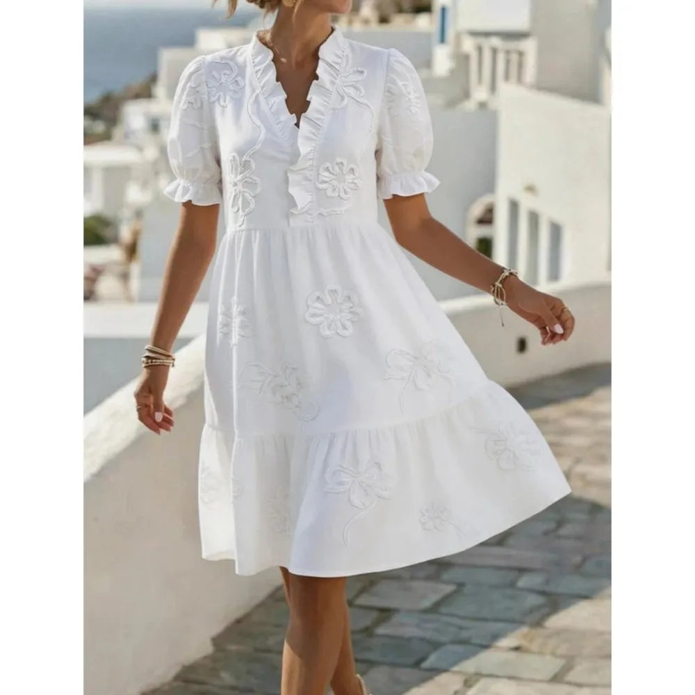 Embroidered Sleeve Balloon Dress