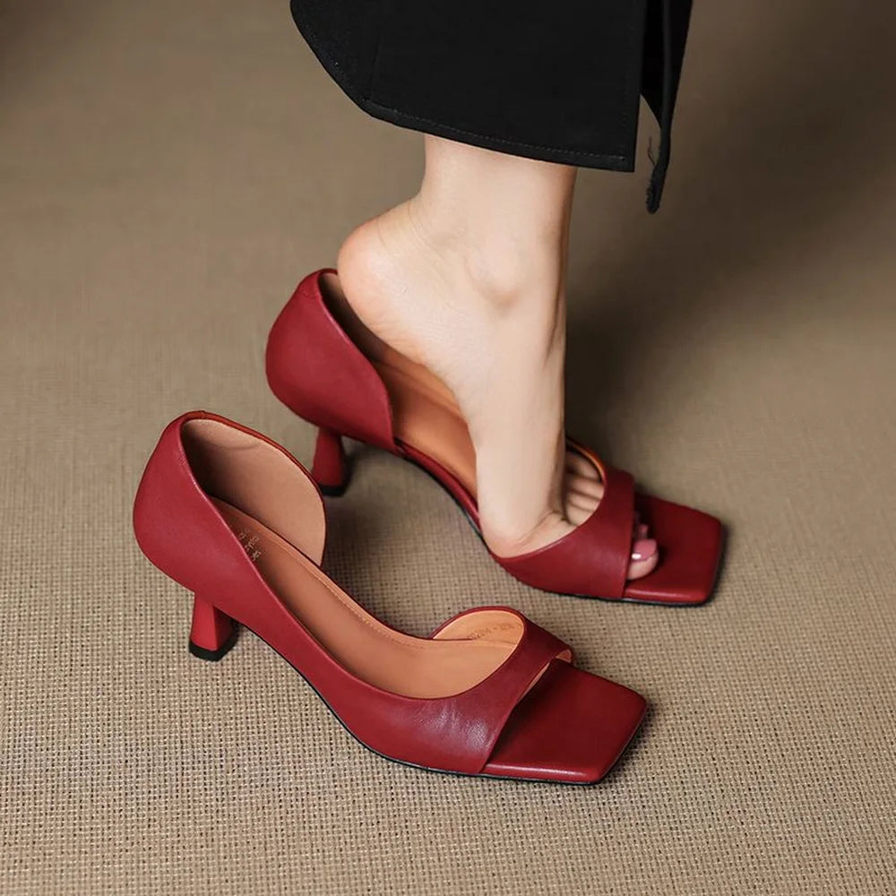 Valentina Leather Heels - Red