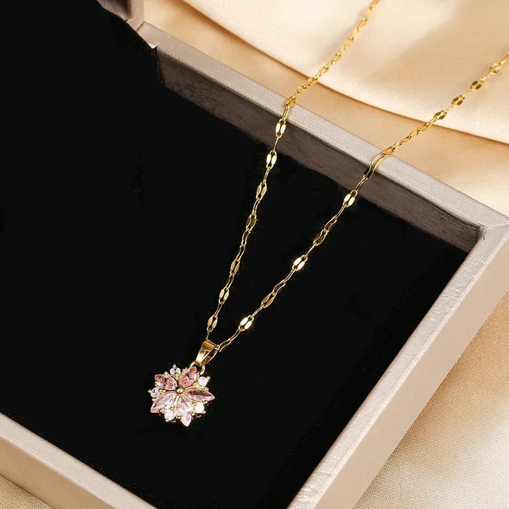 Necklace Sakura Pink Romantique in Acier Inoxydable
