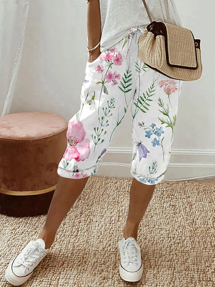 Poppy | Floral Drawstring Gamba Larga Shorts
