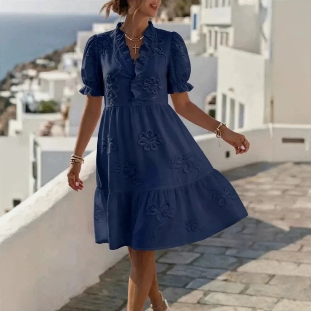 Embroidered Sleeve Balloon Dress