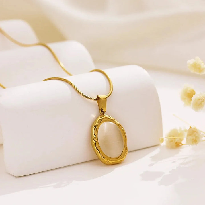 Necklace Gold Plated with Opal Cat's Eye Oval