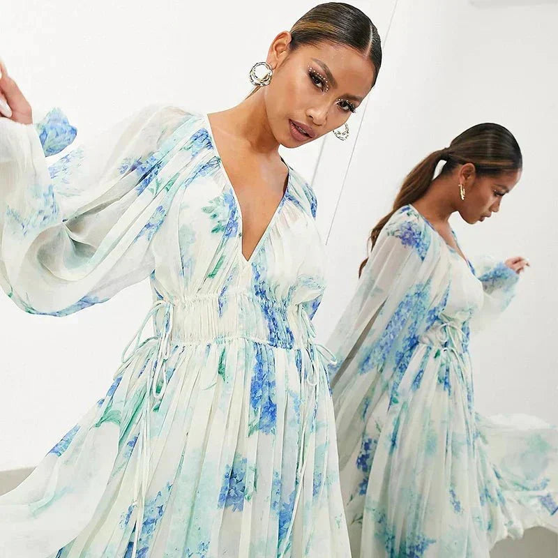Athena | Floral Drawstring Maxi Dress