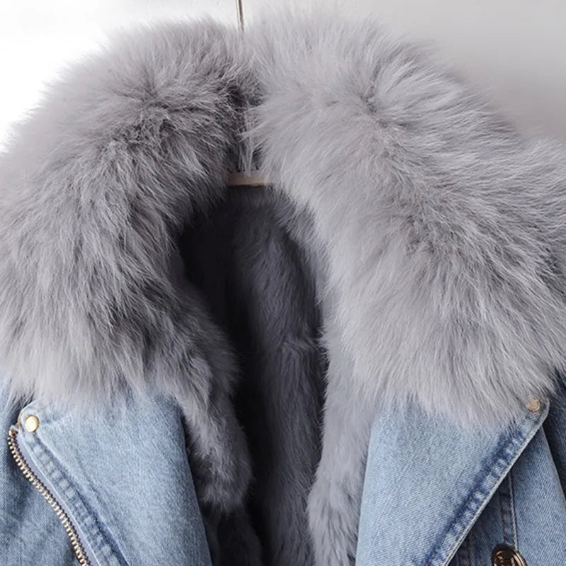 Margaux Luxe Lined Fox Fur Denim Coat - 