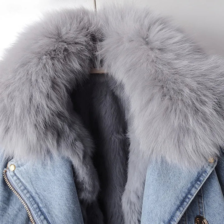 Margaux Luxe Lined Fox Fur Denim Coat - 