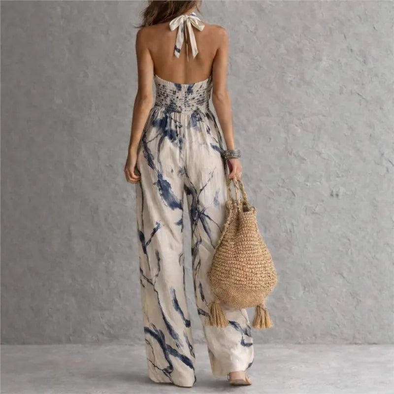 Sylvie | Watercolour Stampa Halter Jumpsuit