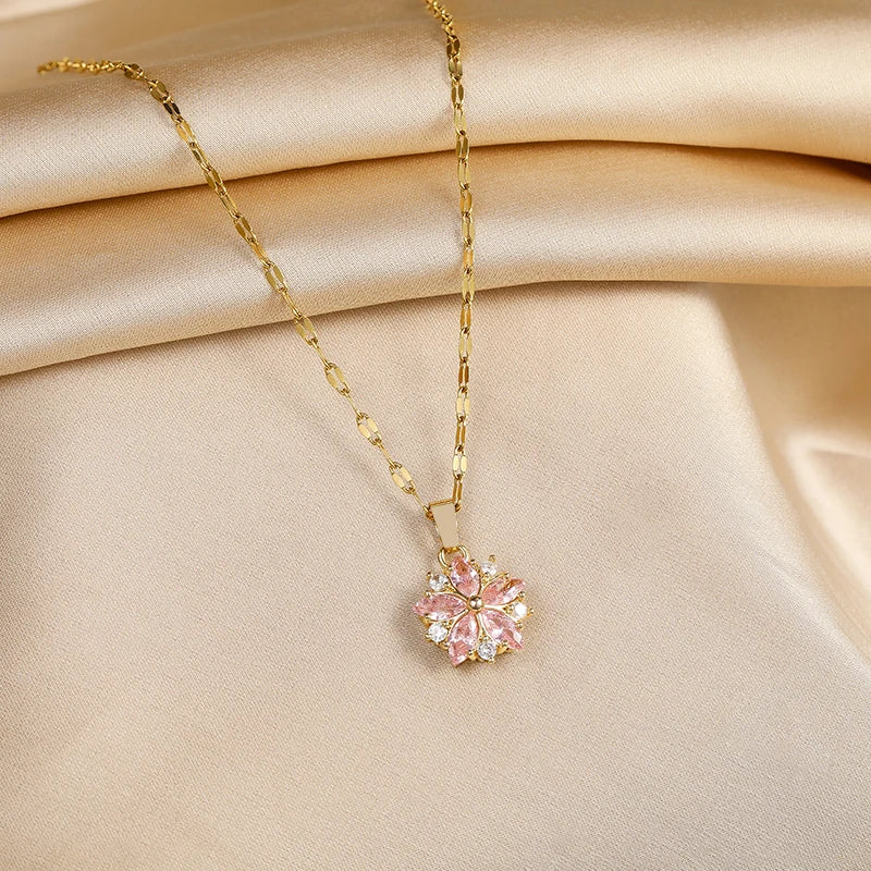 Necklace Sakura Pink Romantique in Acier Inoxydable