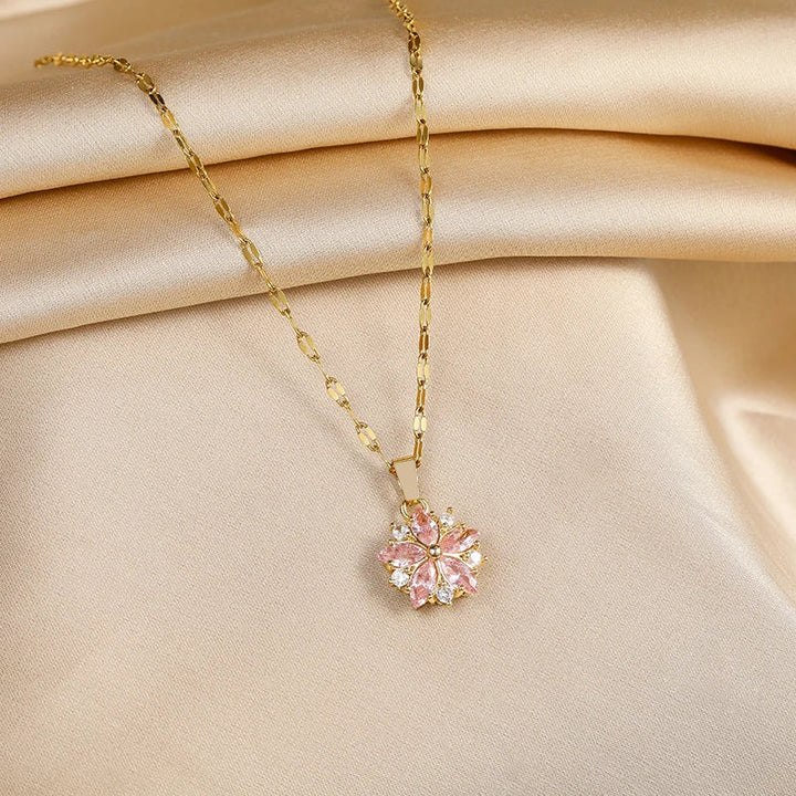 Necklace Sakura Pink Romantique in Acier Inoxydable