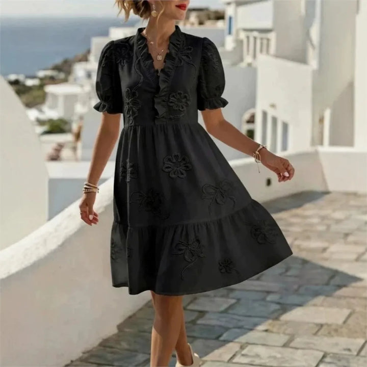 Embroidered Sleeve Balloon Dress