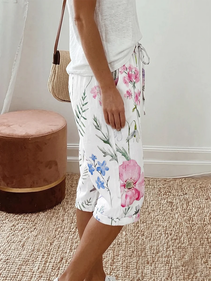 Poppy | Floral Drawstring Gamba Larga Shorts