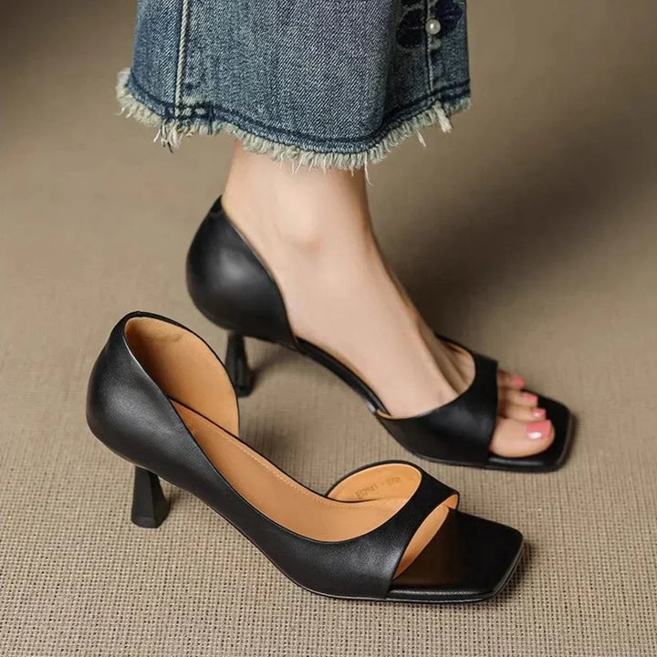 Valentina Leather Heels - Black