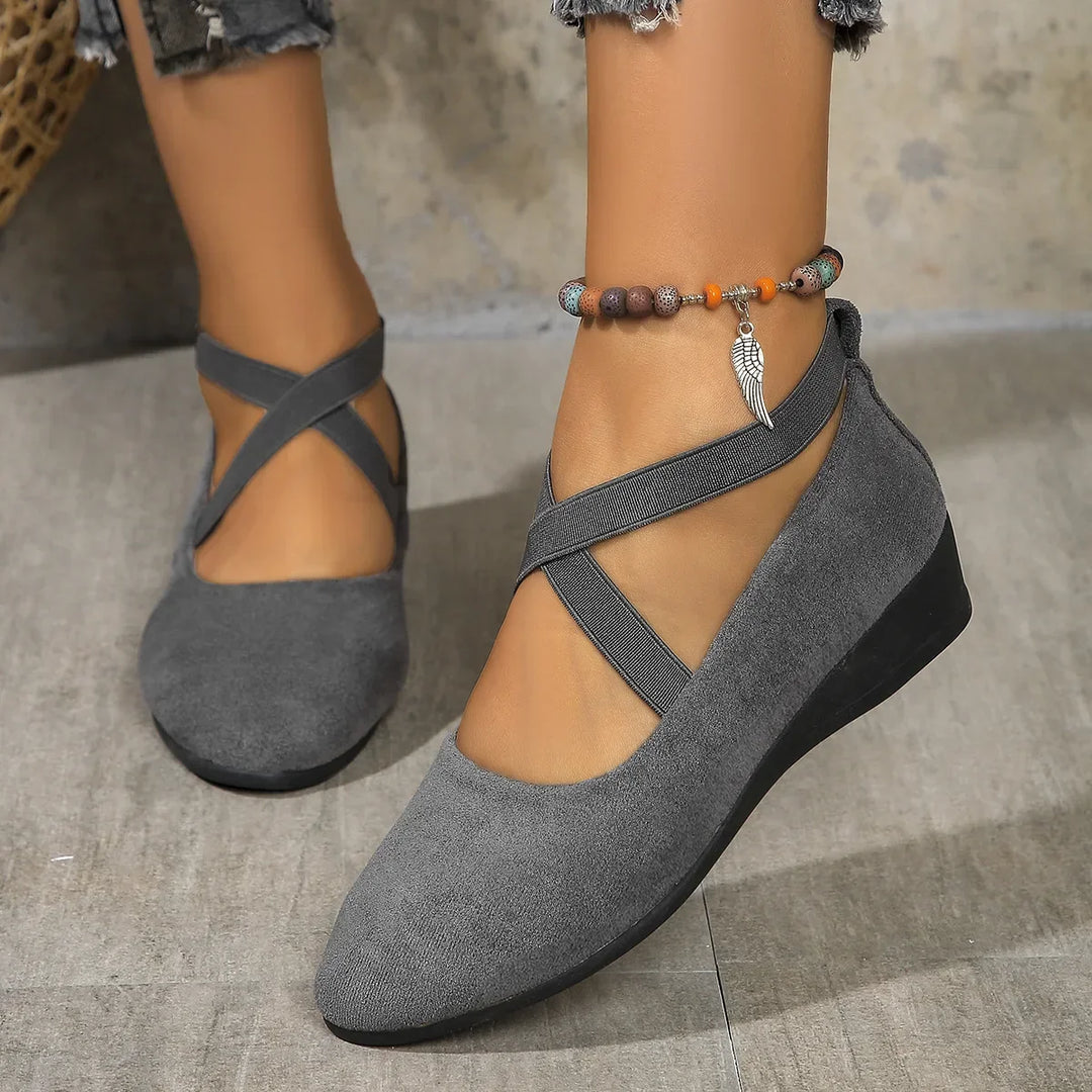 Adaline | Gray Wedge Mary Jane Shoes