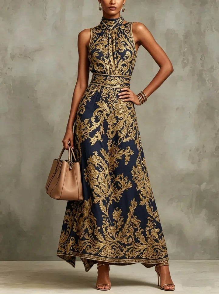 Eveningphina | Gold Embroidered Evening Gown