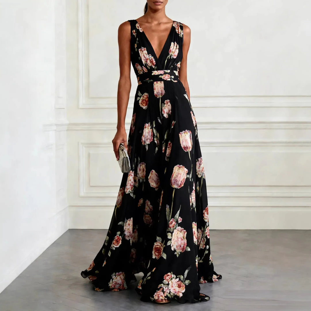 Cosima | Tulip Stampa Chiffon V-Neck Maxi Dress