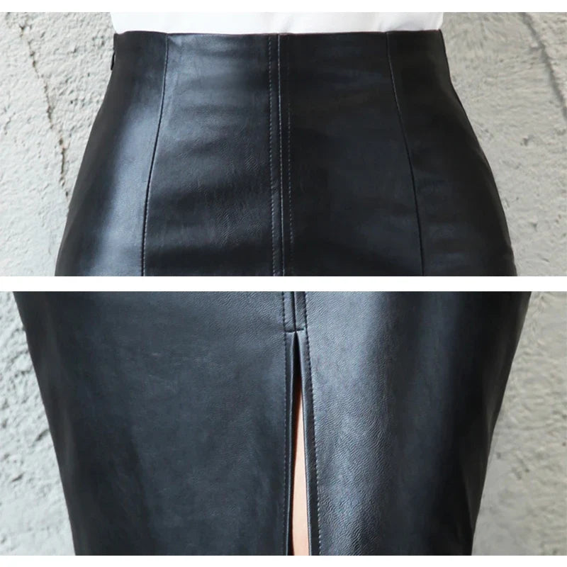 Monique | Sleek Black Leather Pencil Skirt