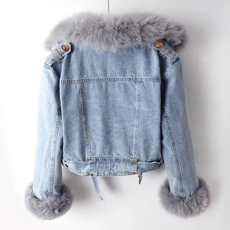 Margaux Luxe Lined Fox Fur Denim Coat - 