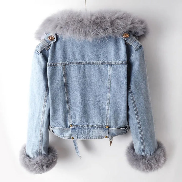 Margaux Luxe Lined Fox Fur Denim Coat - 