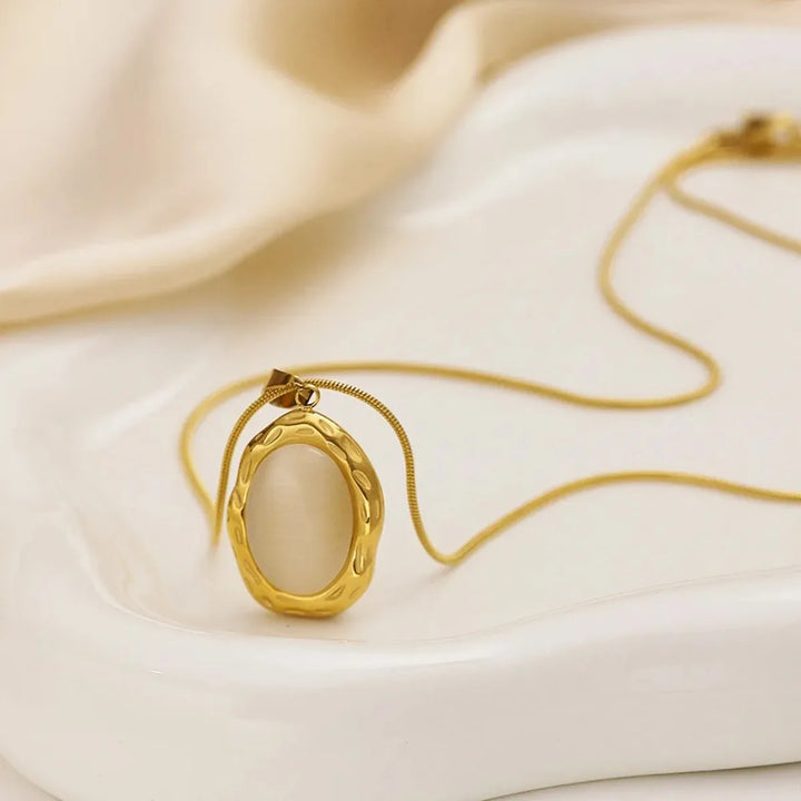 Necklace Gold Plated with Opal Cat's Eye Oval