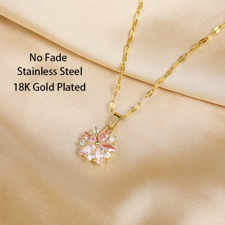 Necklace Sakura Pink Romantique in Acier Inoxydable