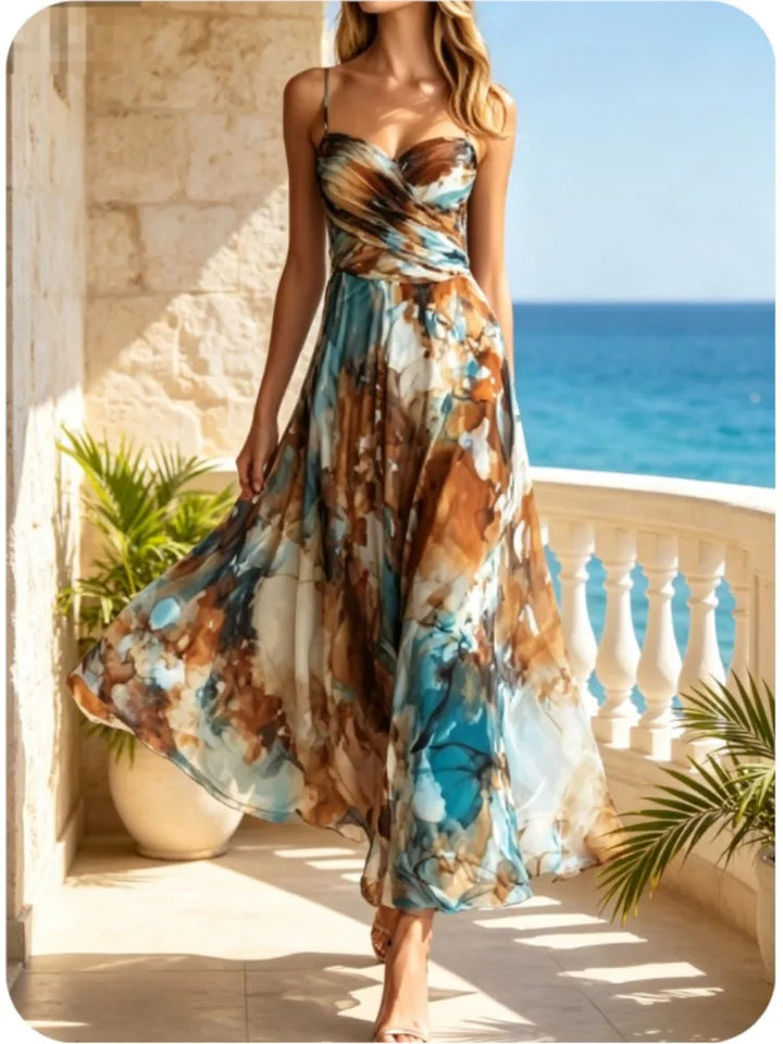 Maren | Sweetheart Thin-Strap Stampa Midi Dress