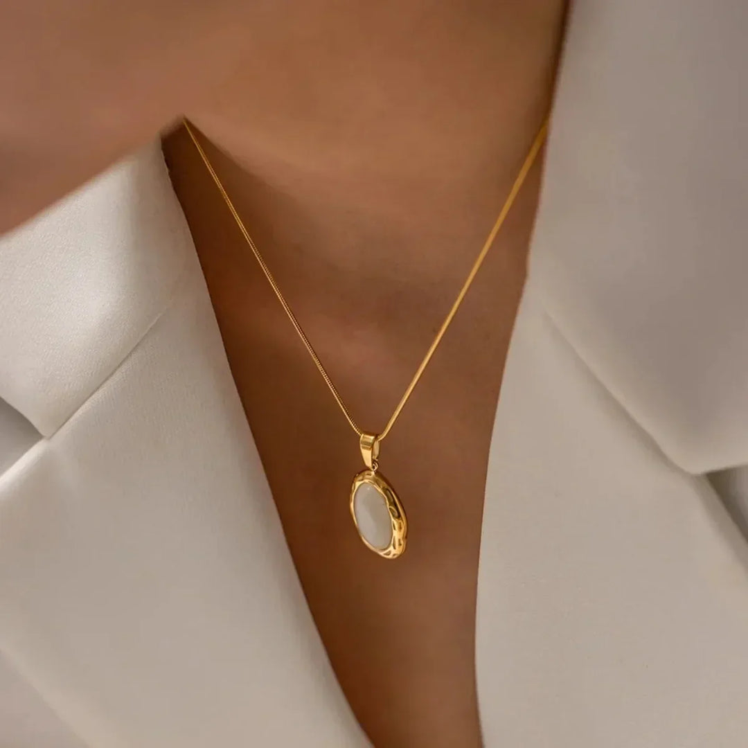 Necklace Gold Plated with Opal Cat's Eye Oval
