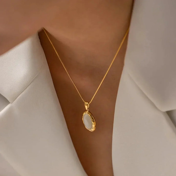 Necklace Gold Plated with Opal Cat's Eye Oval