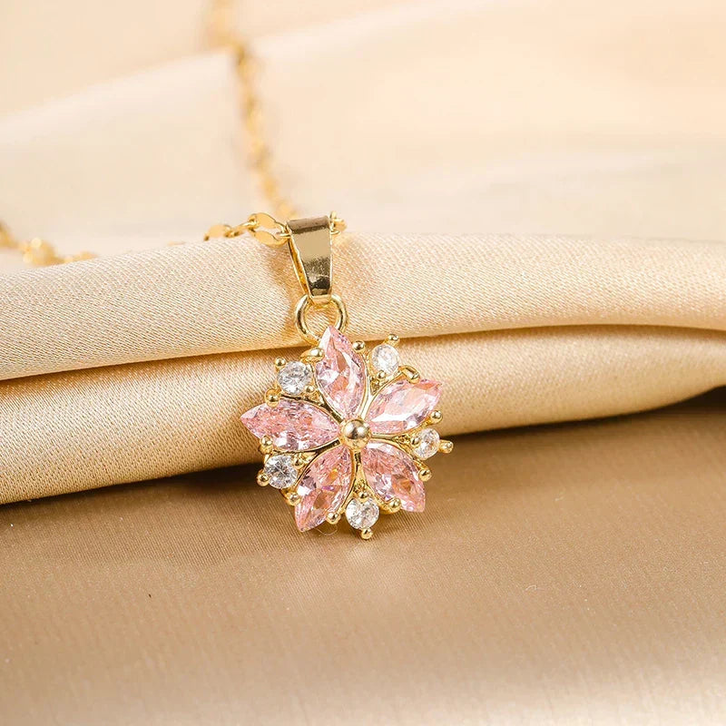 Necklace Sakura Pink Romantique in Acier Inoxydable