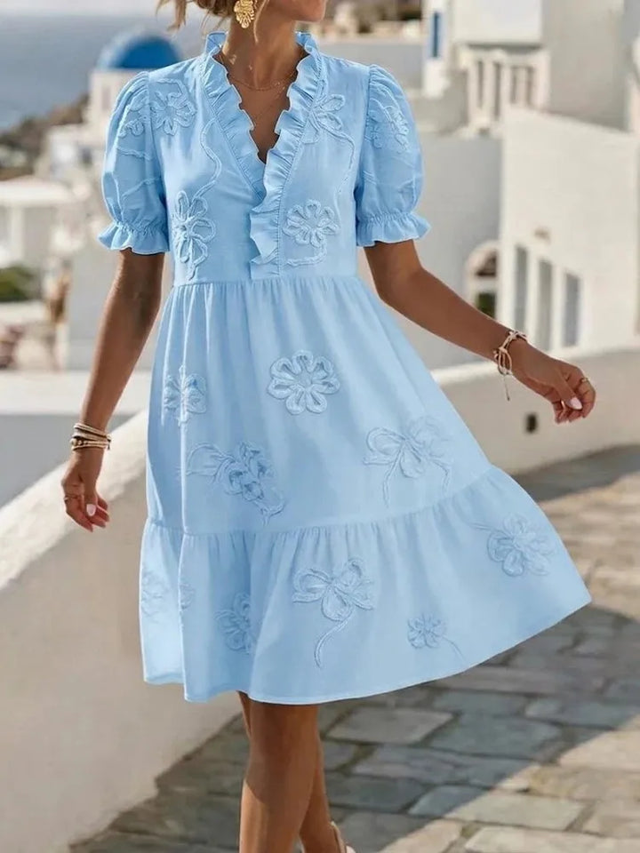 Embroidered Sleeve Balloon Dress
