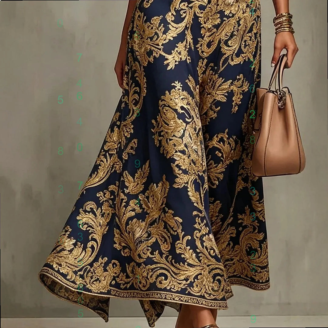 Eveningphina | Gold Embroidered Evening Gown