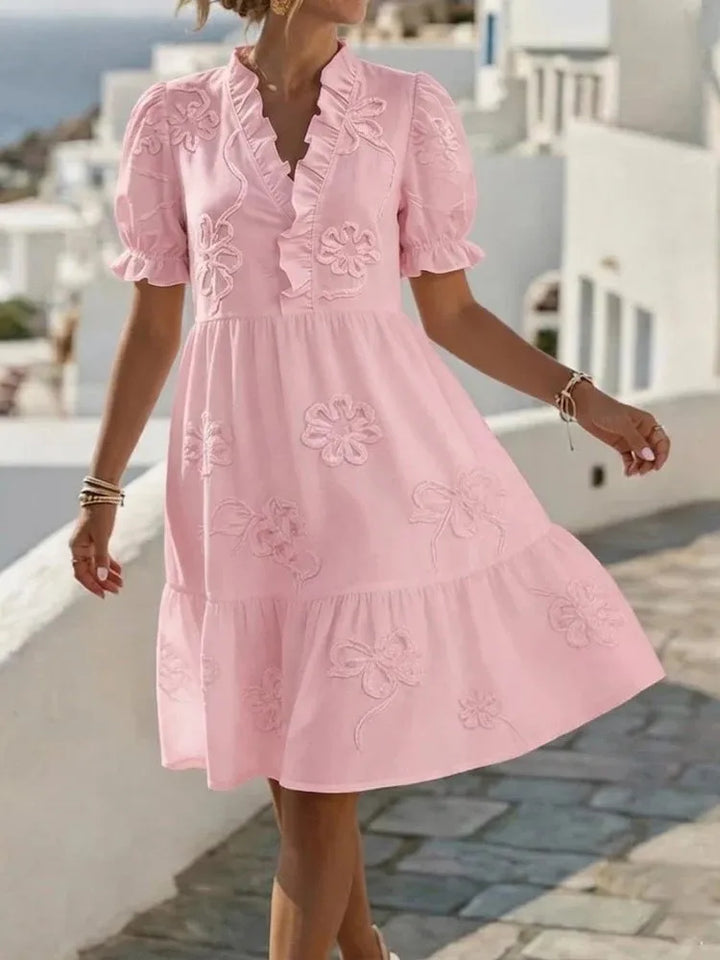 Embroidered Sleeve Balloon Dress