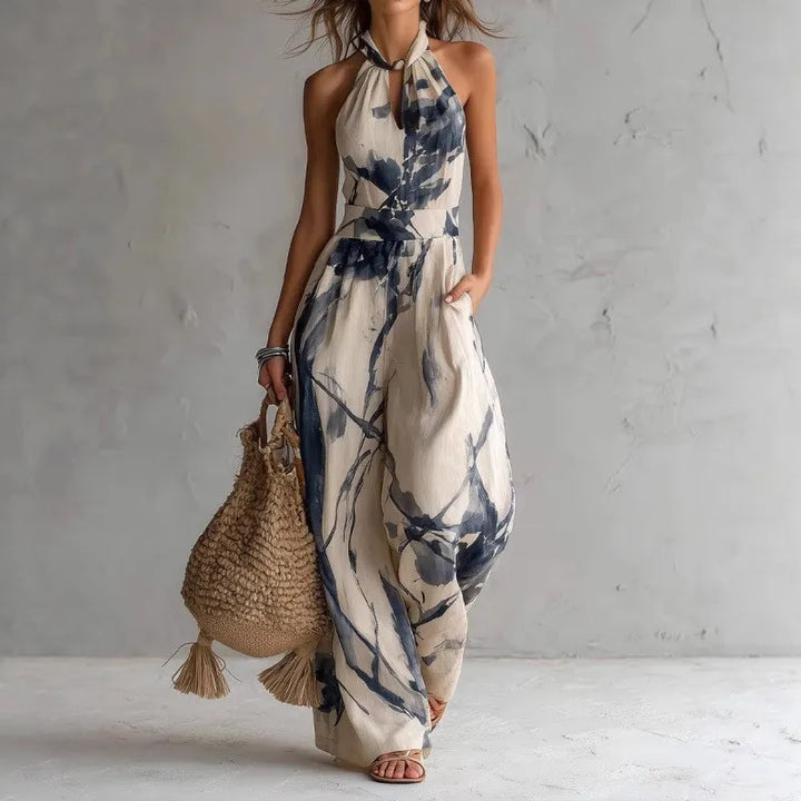 Sylvie | Watercolour Stampa Halter Jumpsuit