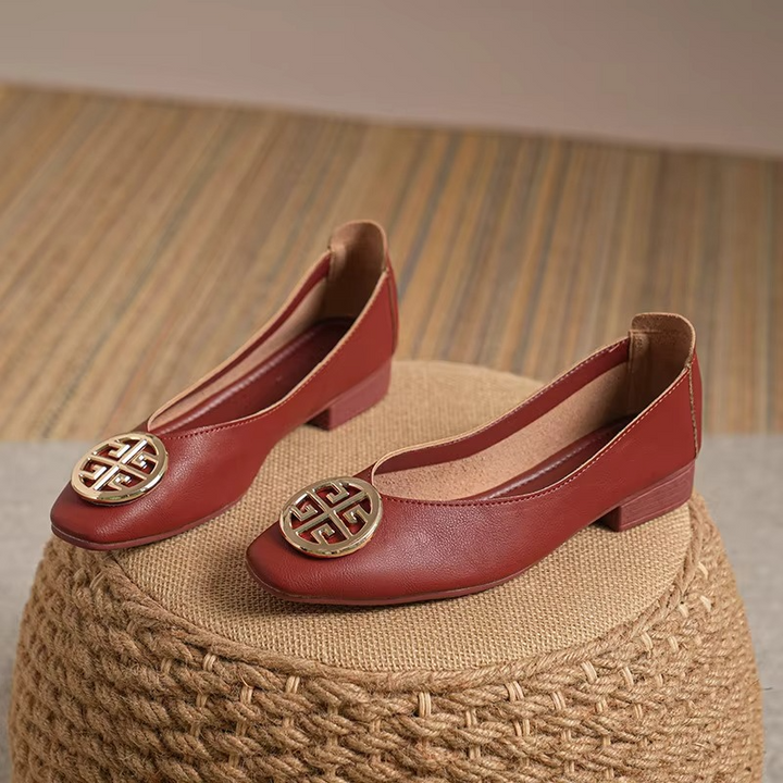 Orchard | Leather Square-Toe Flats - Beige
