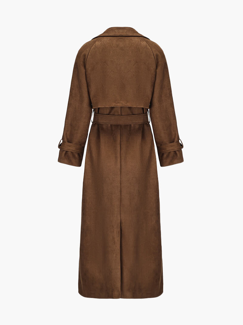Nadine | Chic Long Suede Trench Coat with Waist Belt - 