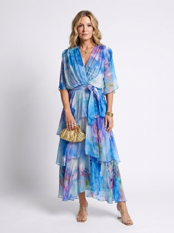 Emmeline | Timeless V Neck Tie Waist Maxi Dress